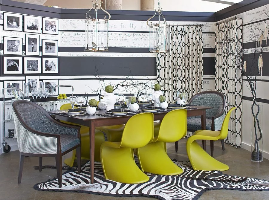 Panton-Chair-adds-color-and-cheerfulness-to-the-gray-dining-room
