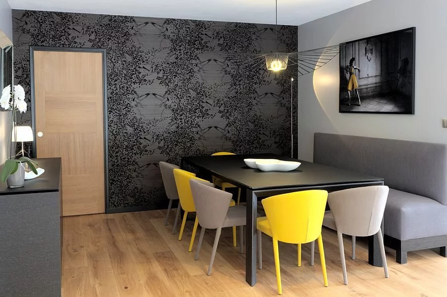 Refined-contemporary-dining-room-in-gray-with-a-dash-of-yellow-2